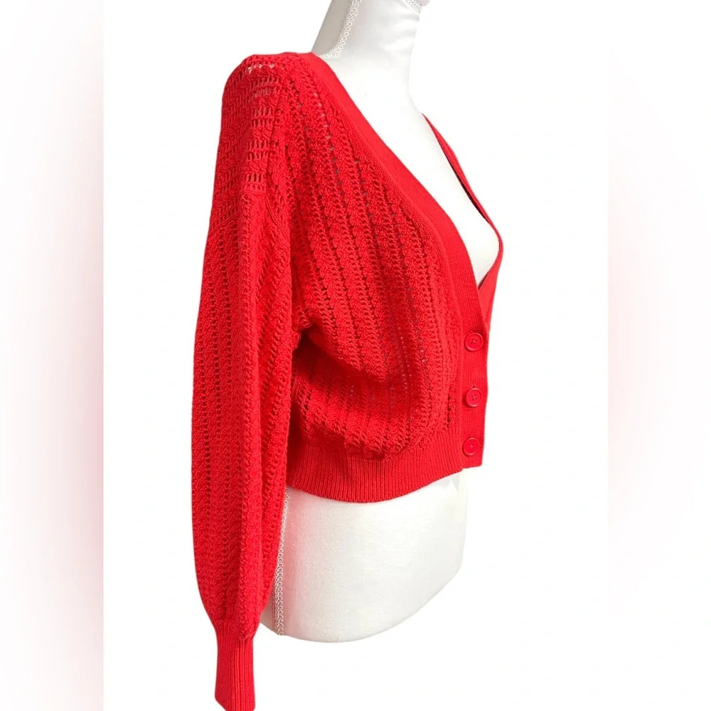 Alice + Olivia Red Windsor Deep V-Neck Slouchy Knitted Cardigan Sweater Wool XS - Picture 11 of 16
